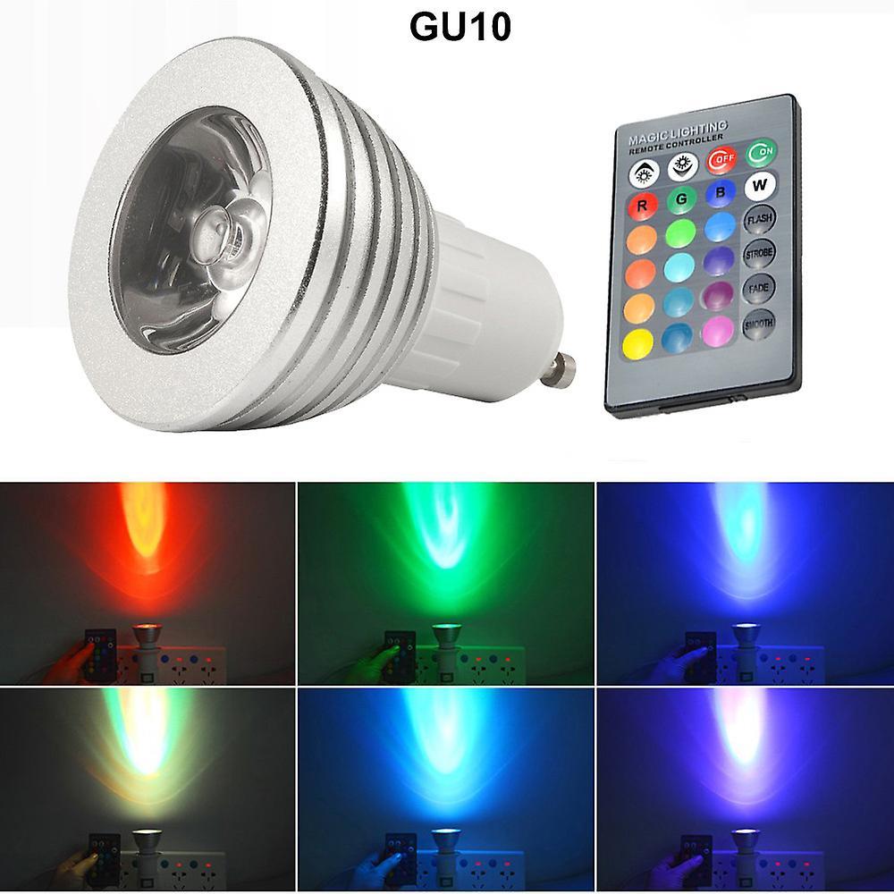 Flye Gu10 3w 16 Color Led Rgb Light Bulb Lamp Wireless Remote Control Silver