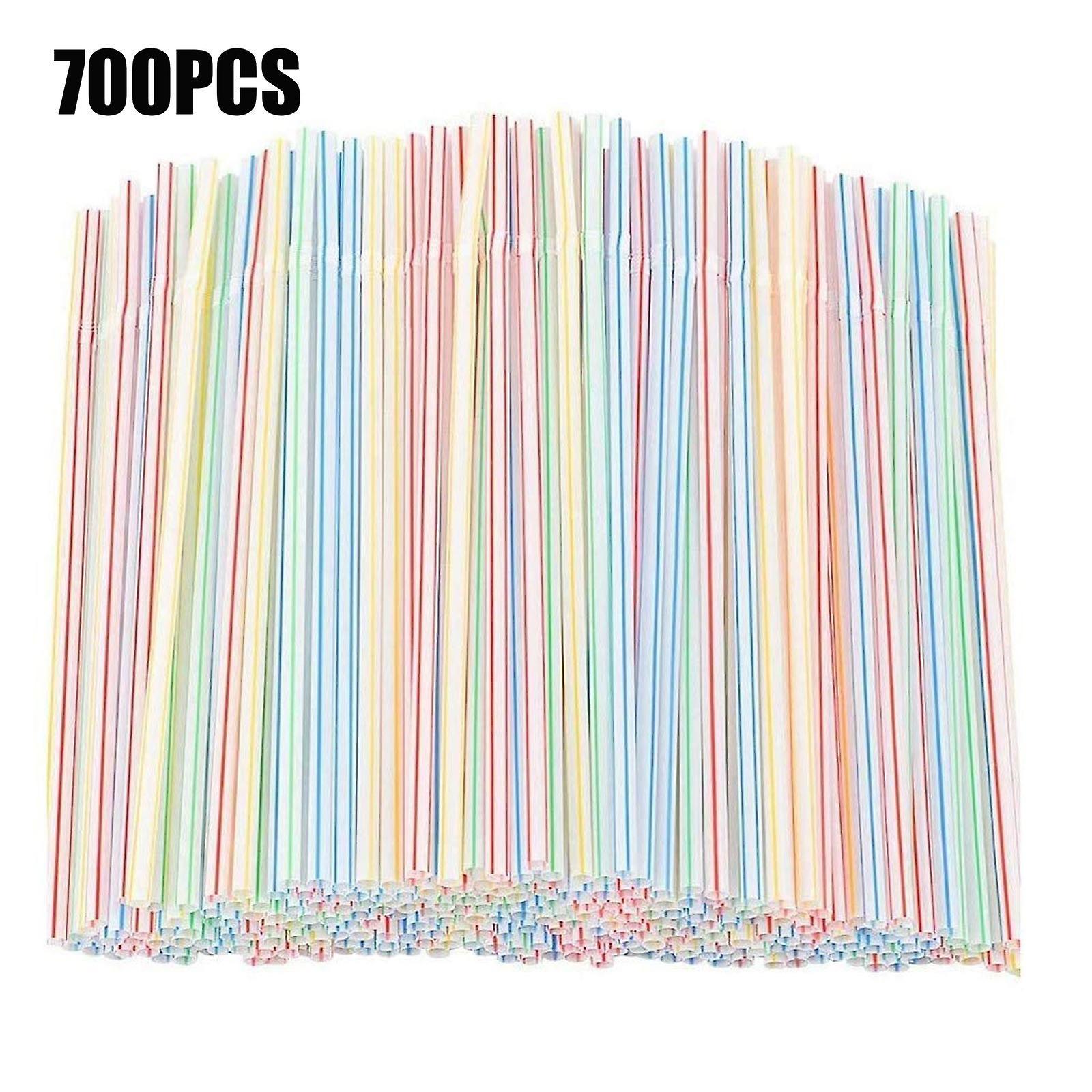 unbrand 700pcs Disposable Plastic Colorful Straws Flexible Straws For Banquet Bar Drinks A