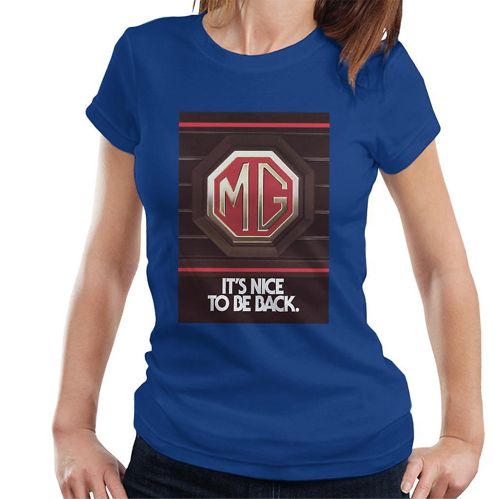 MG Its Nice To Be Back British Motor Heritage Women's T-Shirt Royal Blue Small