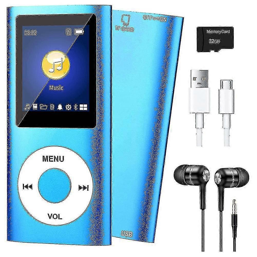 Generic Mp3 Player With Bluetooth 5.0, Music Player With 32gb Tf Card,fm,earphone, Portable Hifi Music Player (blue)