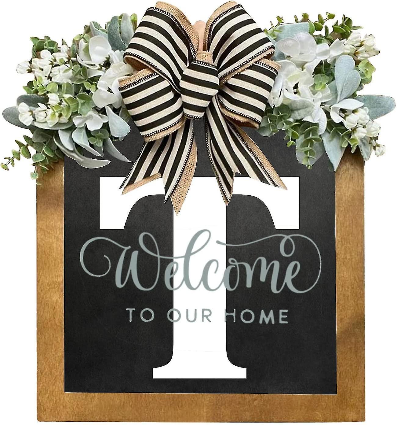 Tianzun Unique Last Name Year Round Front Door Wreath With Bow, 16" Welcome Sign Garland Creative 26 Letter Farmhouse Wreath T