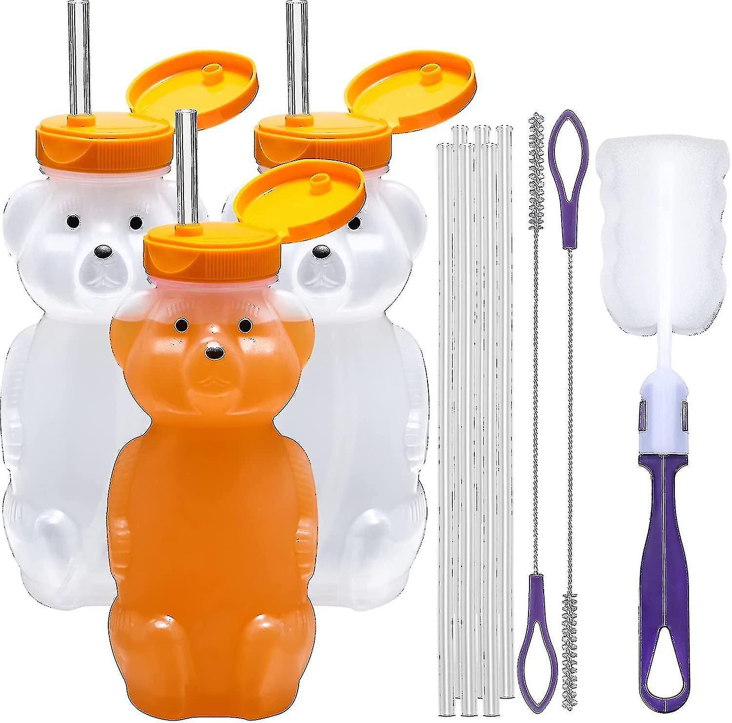 Ssylune Kryc-honey Bear Straw Cup Long Straws, 3-pack Squeezable Therapy And Special Needs Assistive Drink Container, Spill Proof And Leak Resistan...