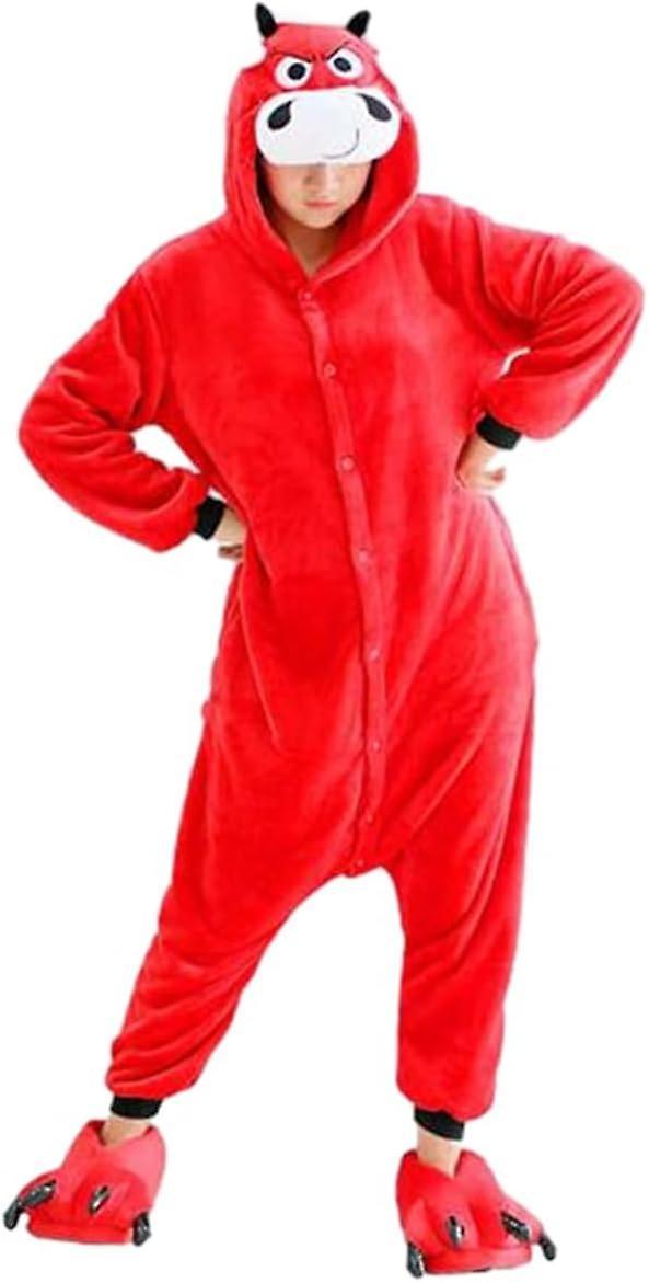 ILWHE Bull Pajamas Cartoon Costume  Animal Pajamas  Jumpsuit Halloween Cosplay XL