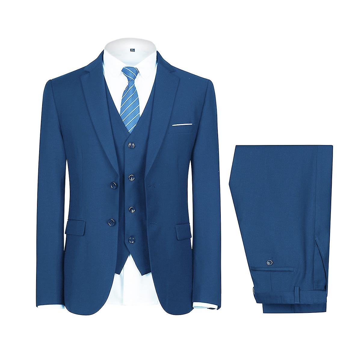 Allthemen Mens Suit for Wedding Party Dinner 3-Piece Business Suit Blazer Vest Pants 9 Colors Sea Blue M