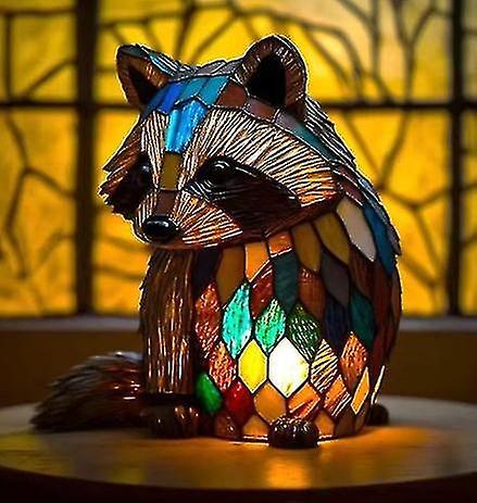 Mingerda 3d Vintage Animal Table Lamp, Resin Stacked Night Light, Bohemian Resin Animal Table racoon