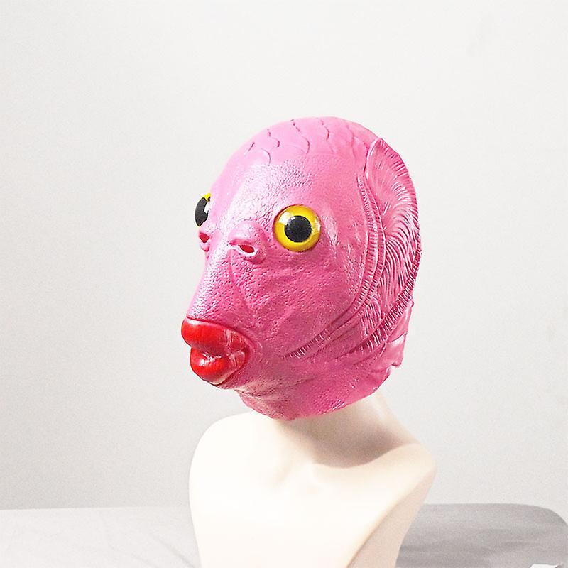 Sychie Latex Head Cover Green Fish Monster Fish Halloween Cosplay Dress Up Mask rosa