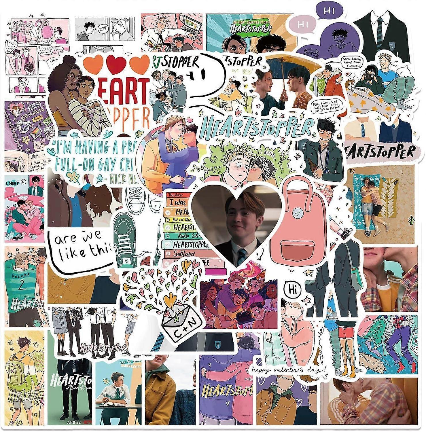 Ubiuo Heartstopper Stickers, 50Pcs Hot TV Series Heartstopper Stickers Packs for Teens Adult Girls, Dovipta Vinyl Waterproof Stickers