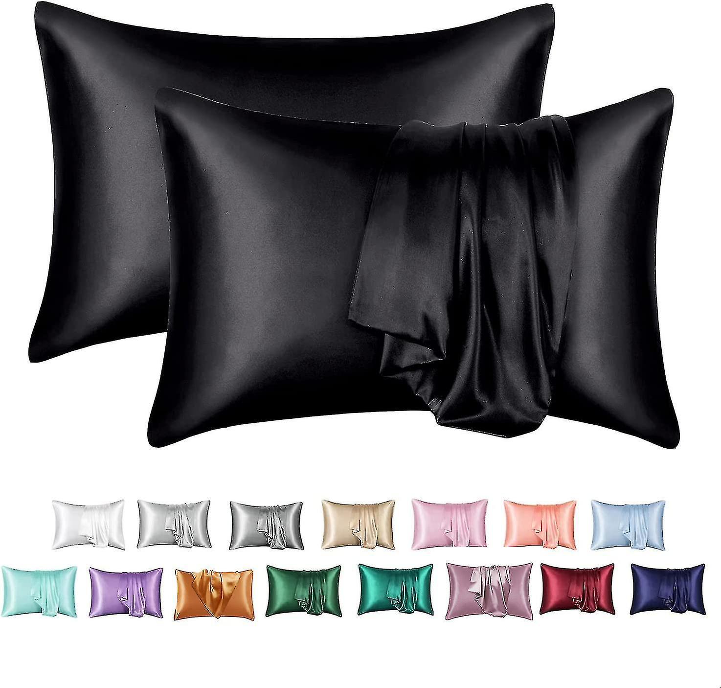 Silk Pillowcase 2 Pack,  100% Mulberry Silk Pillowcase For Hair And Skin,thread Count Silk Pillow Zekai Black 20 X 26