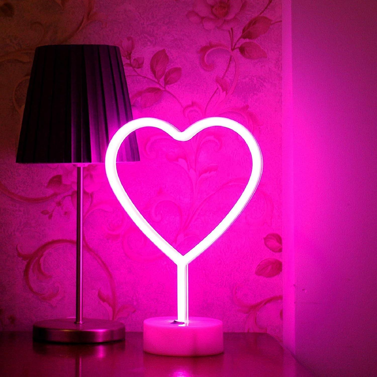 Heyone Pink Heart Neon Sign, Led Neon Light Battery Operated Or Usb Powered Decorations Lamp, Table Decoration Light For Girl's Room Dorm Wedding A...