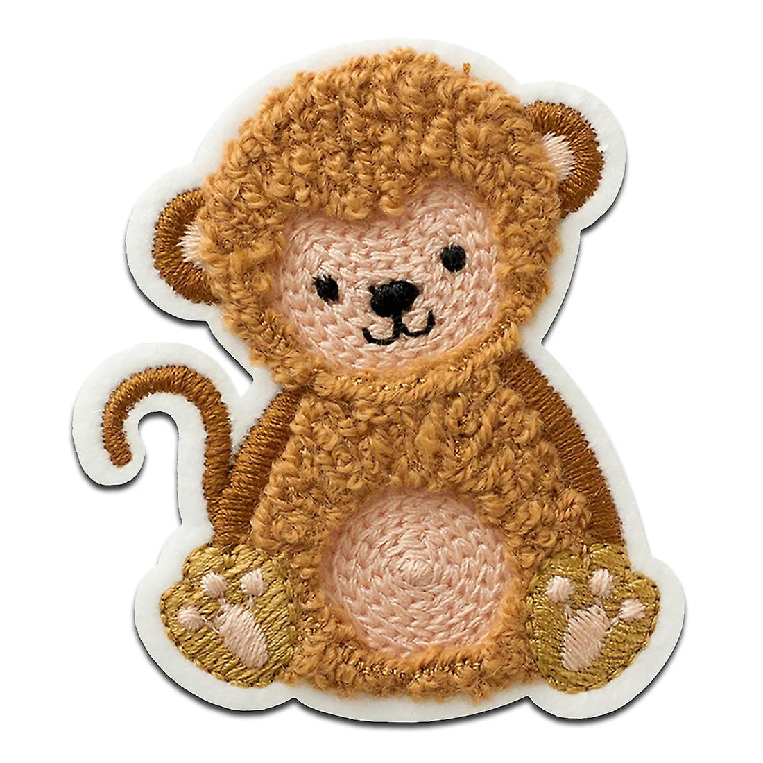 Mono-Quick Monkey fluffy chenille animal - patch, iron-on patch, iron on, size: 6 x 5 cm