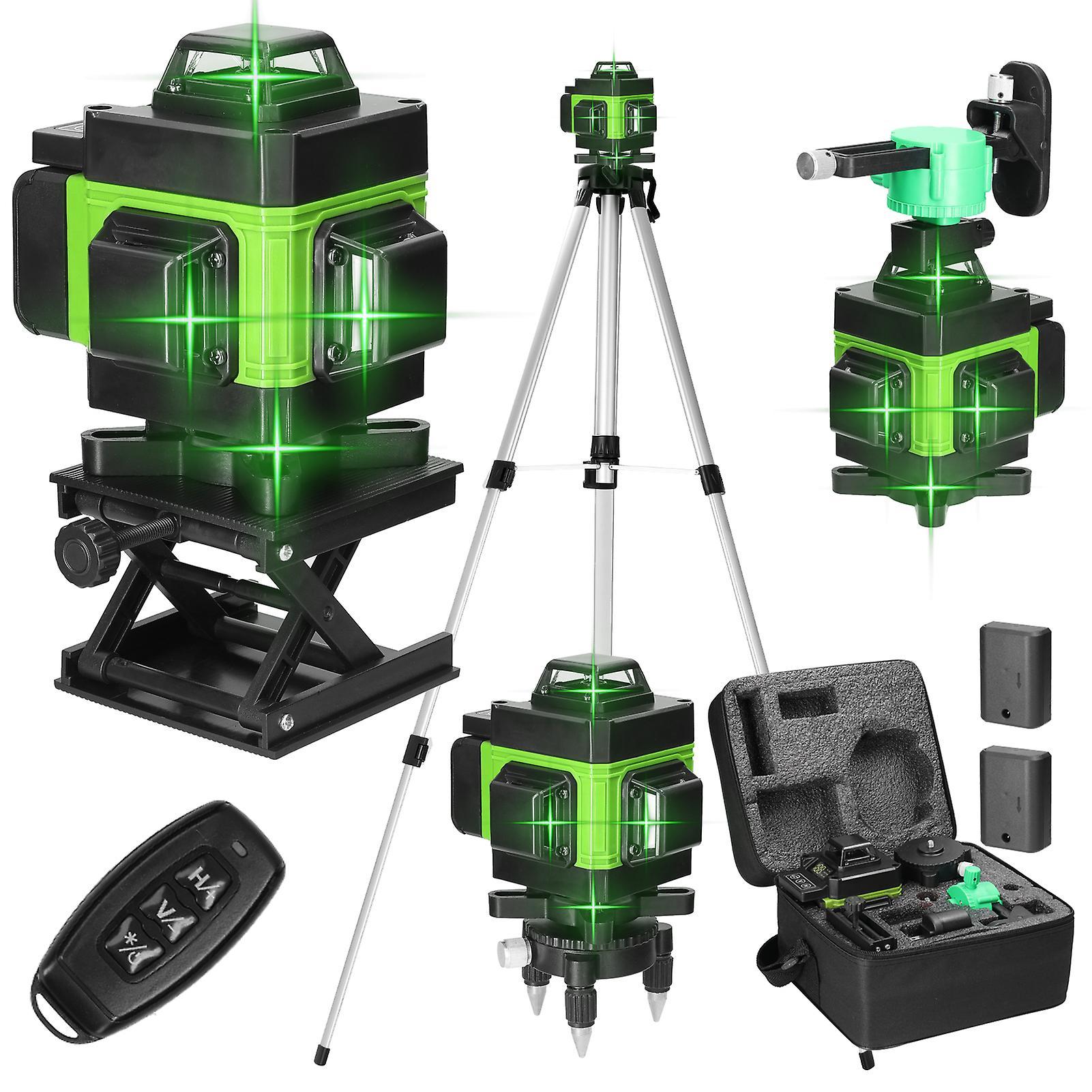 Bolongking 4D 16 Lines Laser Level 3 Self-leveling Machine USB Rechargeable Lithium Battery Leveling Tool with 1.5M 3-Heights Tripod Stand green EU...