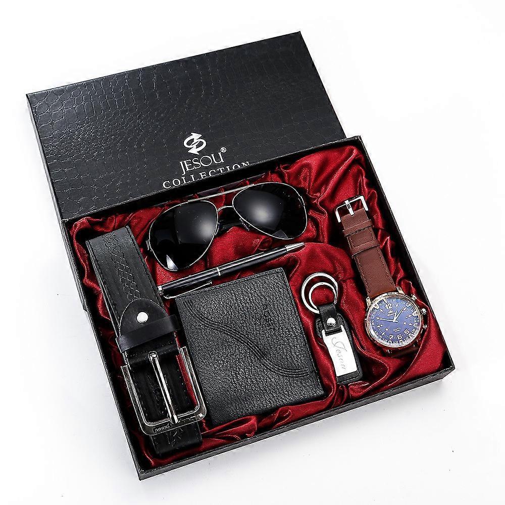 Usiful Ideal Gifts for Men Dad Husband,Watch, Belt, Wallet,Sunglass Pen and Keychian,With gifth box package SET B