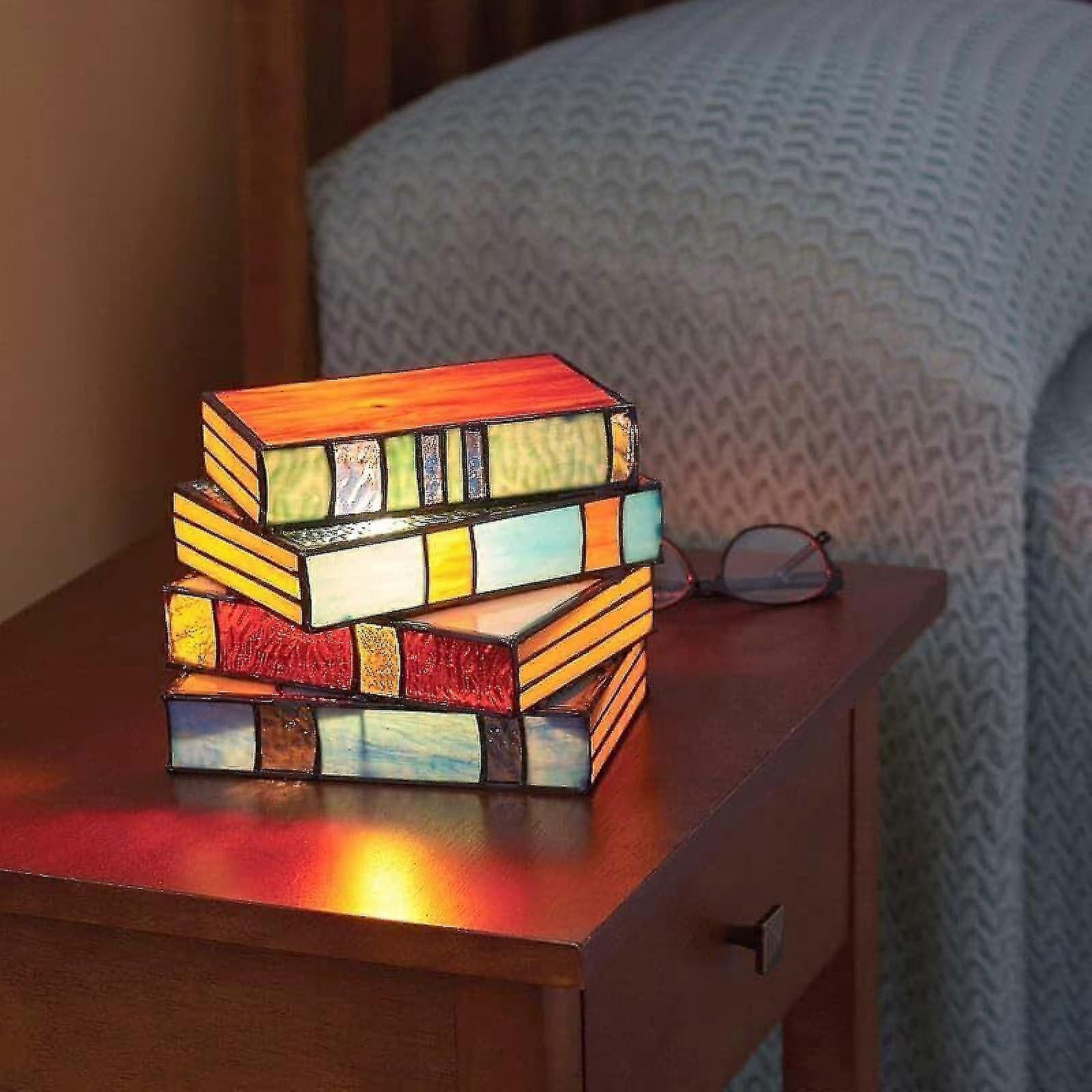 Bluezoo Stained Glass Stacked Books Lamp, Stained Glass Table Lamp, Vergissim Book Light -ge-sy