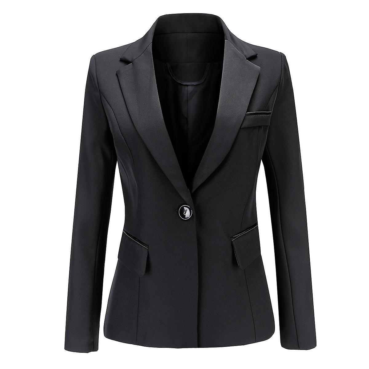 Allthemen Womens Casual Business Slim Fit Solid Color Blazer Black L