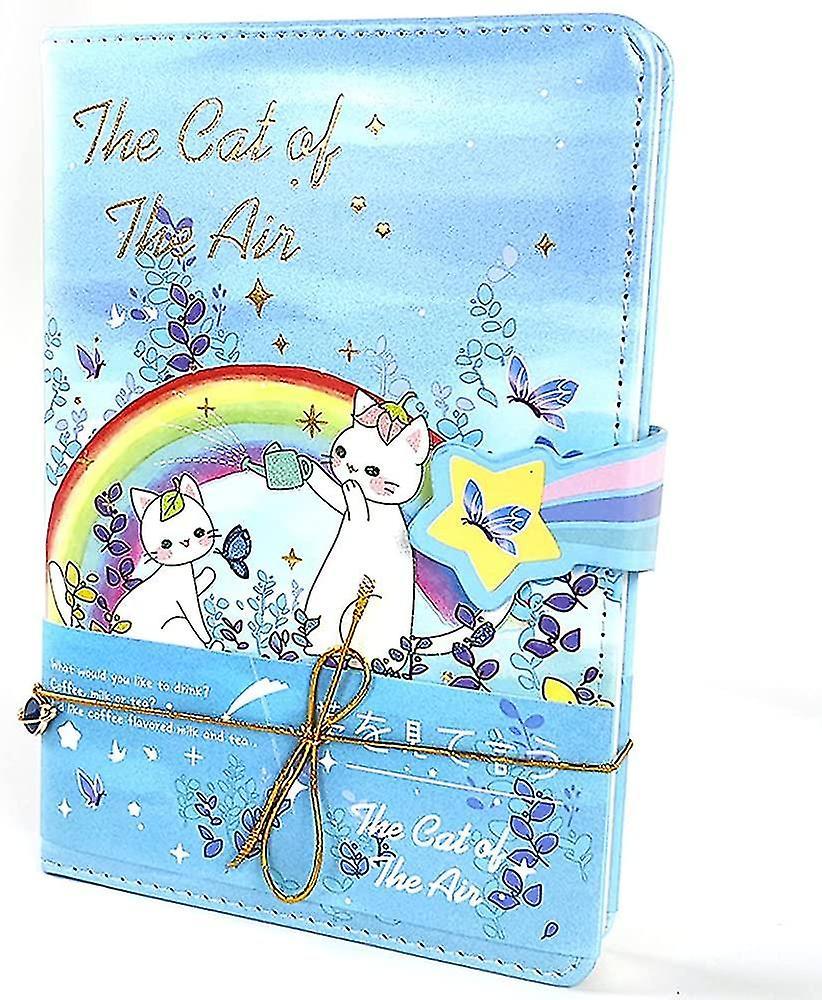 Sxbd Student Cute Cartoon Cat Of Air Pattern Notebook Japanese Sketchbook With Gold Plated Leather Cover Journal Diary Notepad (dark Blue) sky blue