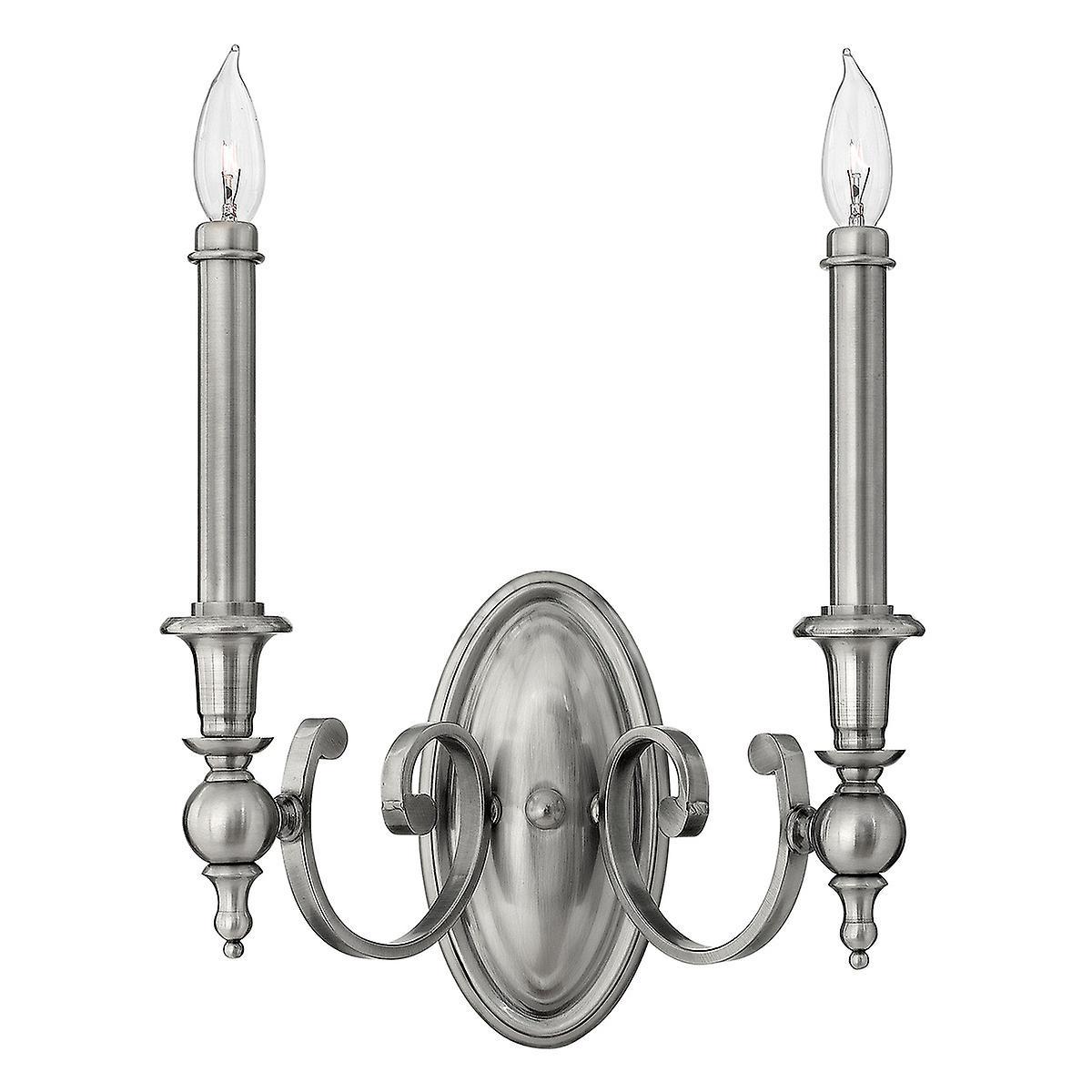 Yorktown 2 Light Indoor Candle Wall Light Antique Nickel E14