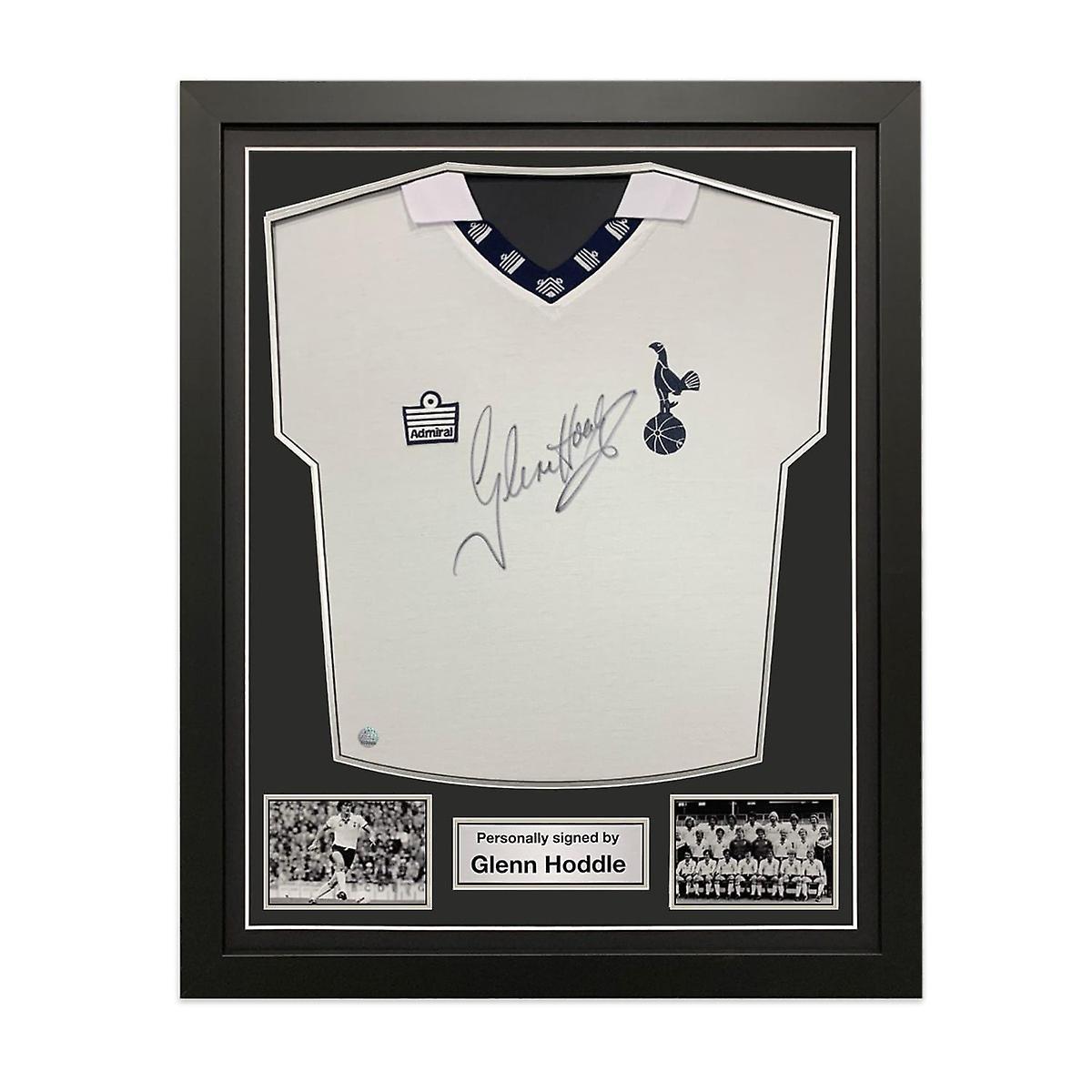 Exclusive Memorabilia Glenn Hoddle Signed Tottenham Hotspur 1978 Football Shirt. Standard Frame black