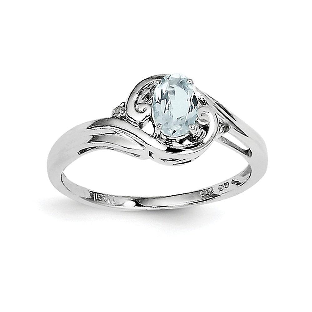 JewelryWeb 925 Sterling Silver Polished Open back Rhodium Plated Diamond and Aquamarine Ring Measures 2mm Wide Jewelry for Women - 7