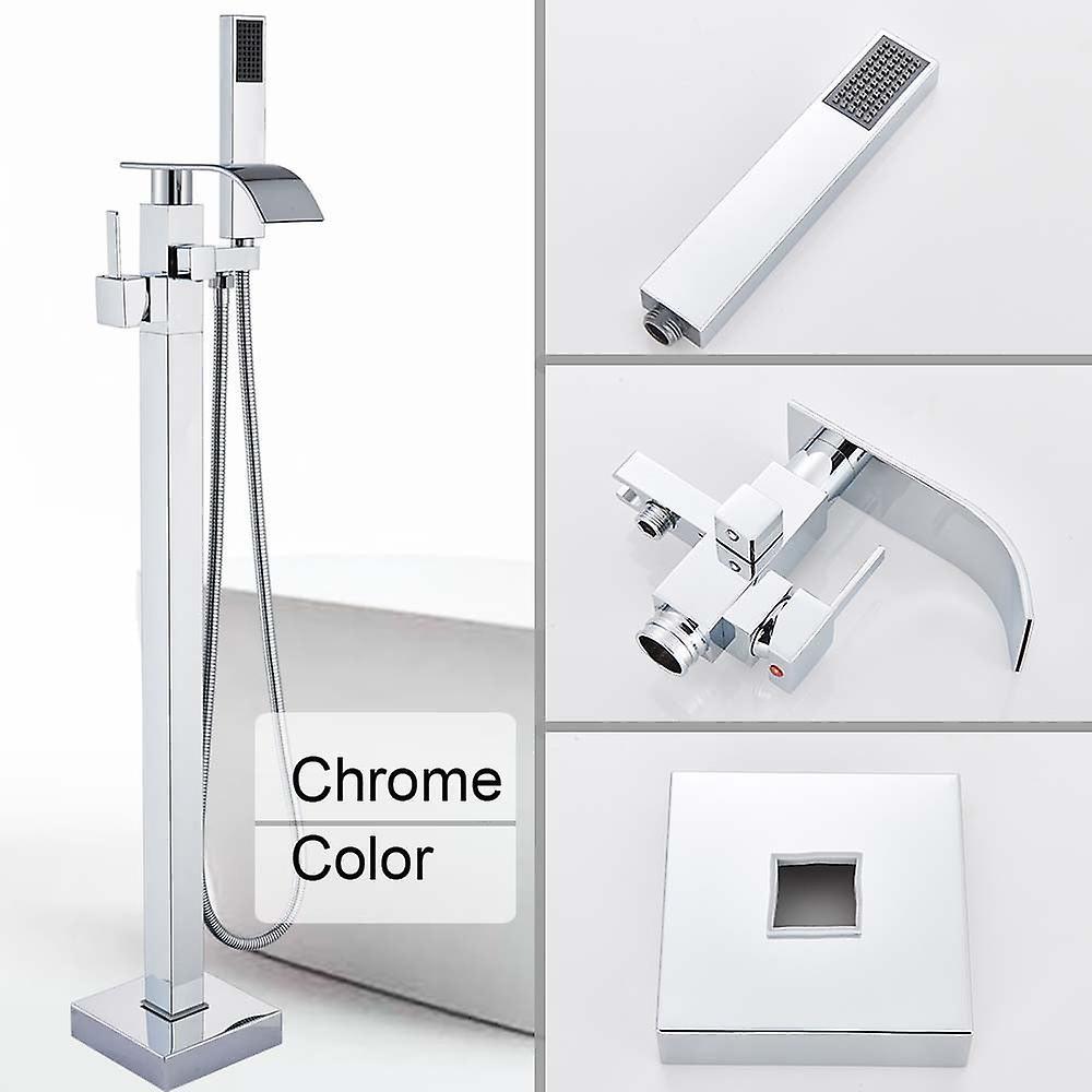 Slowmoose Chrome Floor Mounted Bathtub - Free Standing Bathroom Mixer Shower Faucet