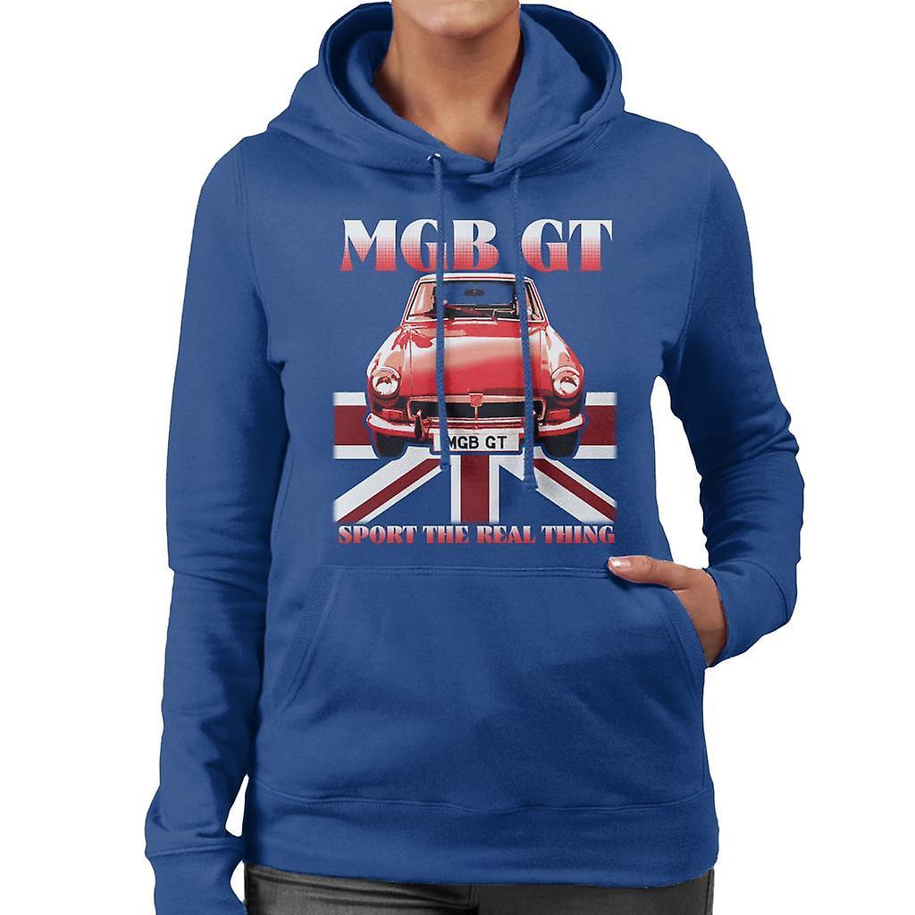 MG GT Sport The Real Thing British Motor Heritage Women's Hooded Sweatshirt Royal Blue Large