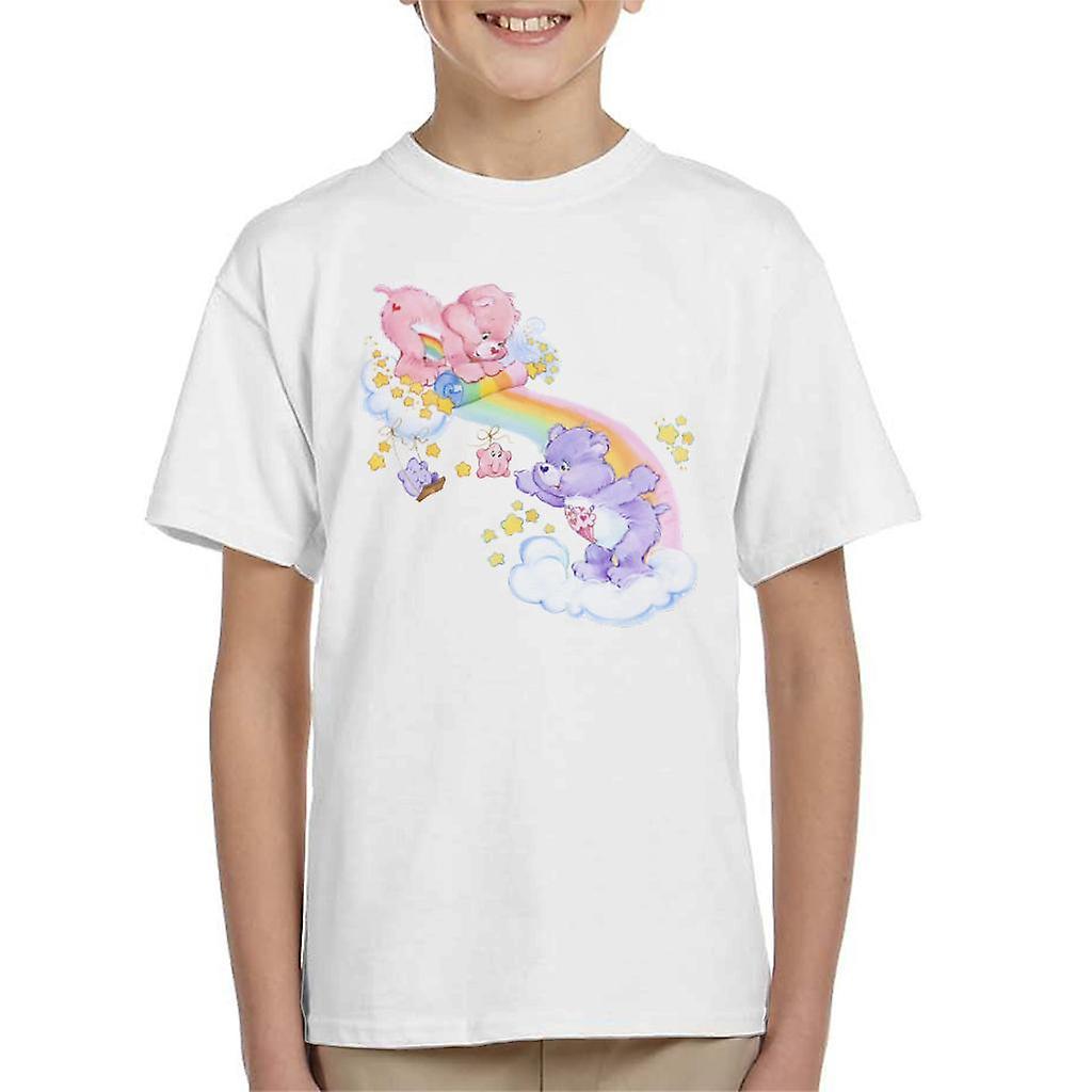 Care Bears Cheer Bear And Share Bear Unrolling A Rainbow Kid's T-Shirt White Large (9-11 yrs)