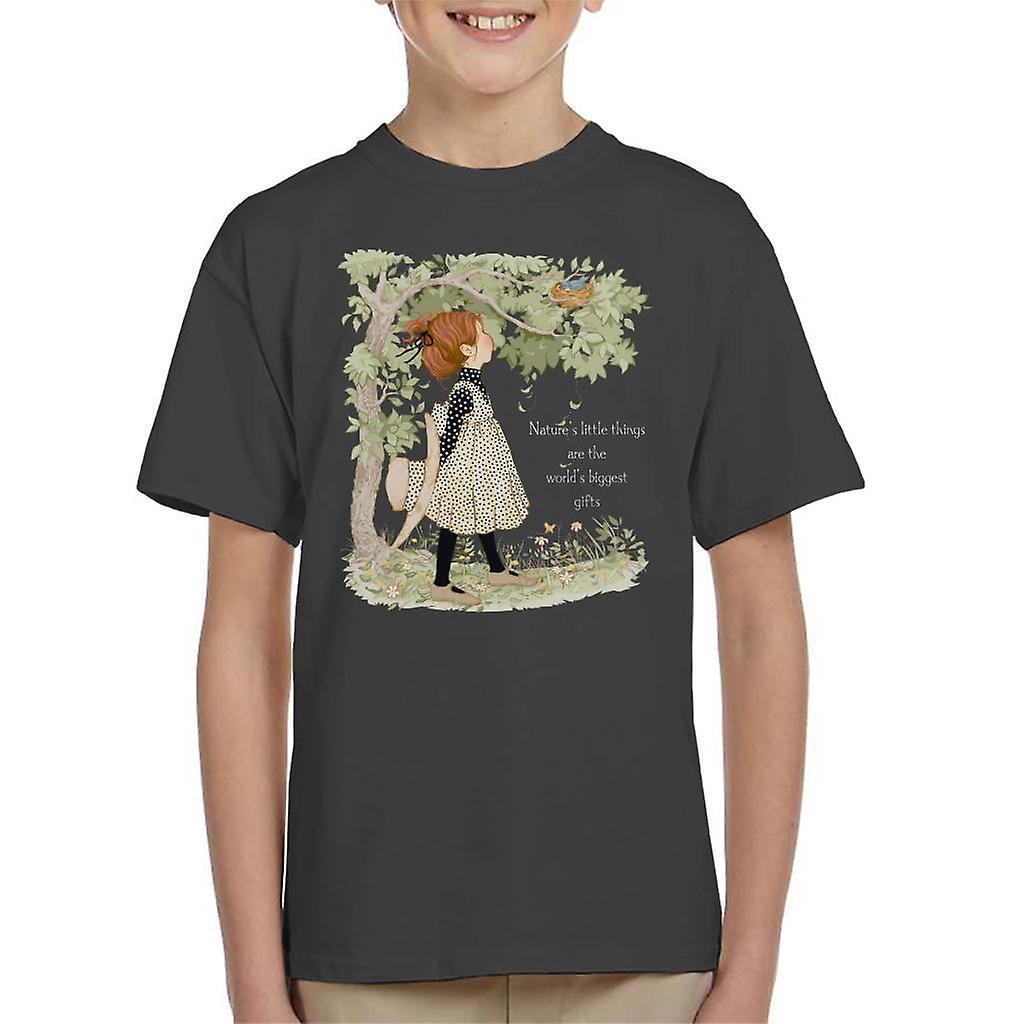 Holly Hobbie Natures Little Things Light Text Kid's T-Shirt Charcoal Medium (7-8 yrs)