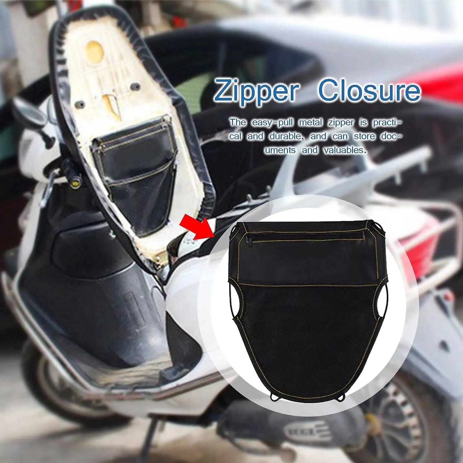 Dstlv Motorcycle Scooter Seat Bag PU Leather Scooter Under Seat Storage Pouch Bag Multiple Pockets Organizer For Wallet Document Card