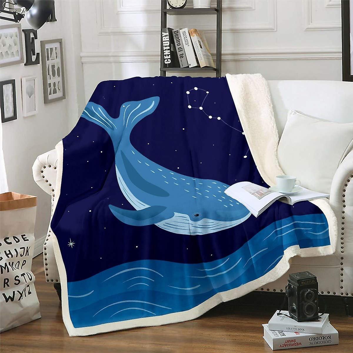 Kerota Whale Sherpa Blanket Ocean Marine Life Fleece Throw Blanket for Kids Boys Girls Sea Creature Wave Plush Blanket Sea Animal Printed Fuzzy Bla...