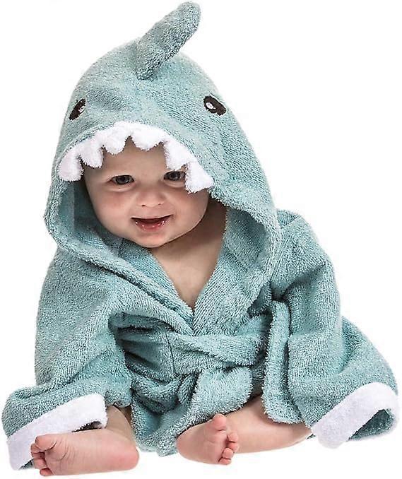 Ersam Hooded Baby Towel: Cute Terry Hooded Bathrobe Poncho (Blue Shark) M 2-3 years old