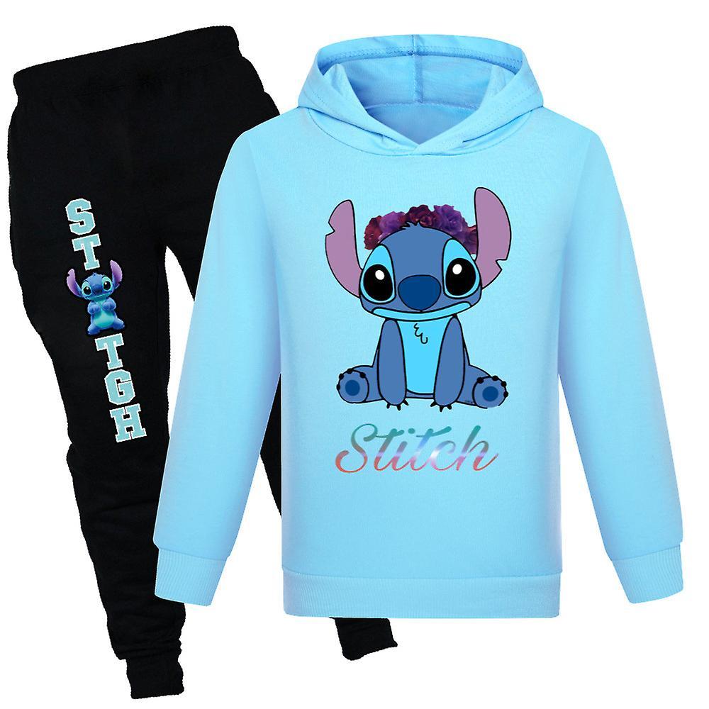 Manchalk Lilo And Stitch Kids Hoodie + Jogger Pants Tracksuit Set Teens Boys Girls Sports Outfits 9-14 Years Light Blue 9-10 Years