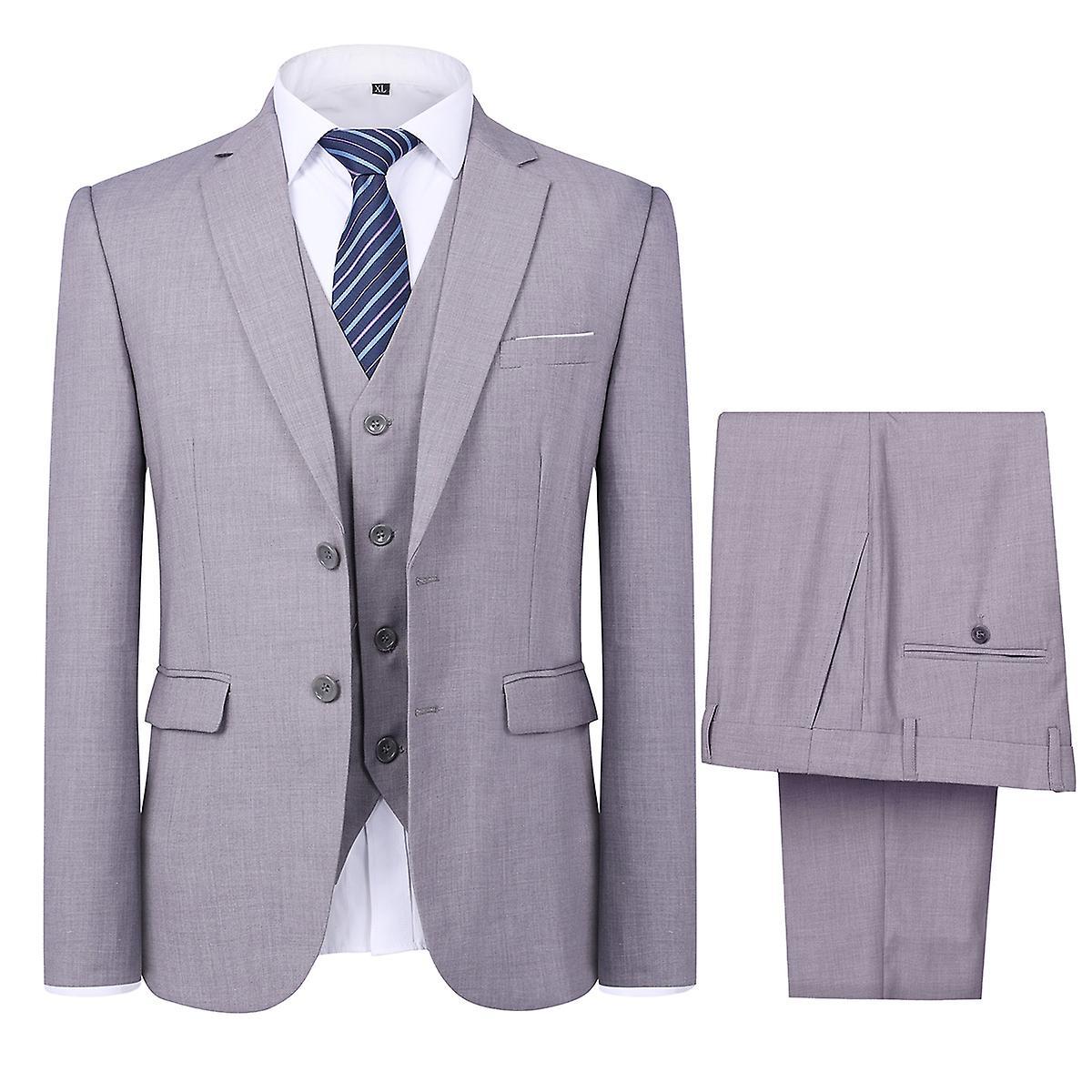 Allthemen Mens Suit for Wedding Party Dinner 3-Piece Business Suit Blazer Vest Pants 9 Colors Light Grey XL