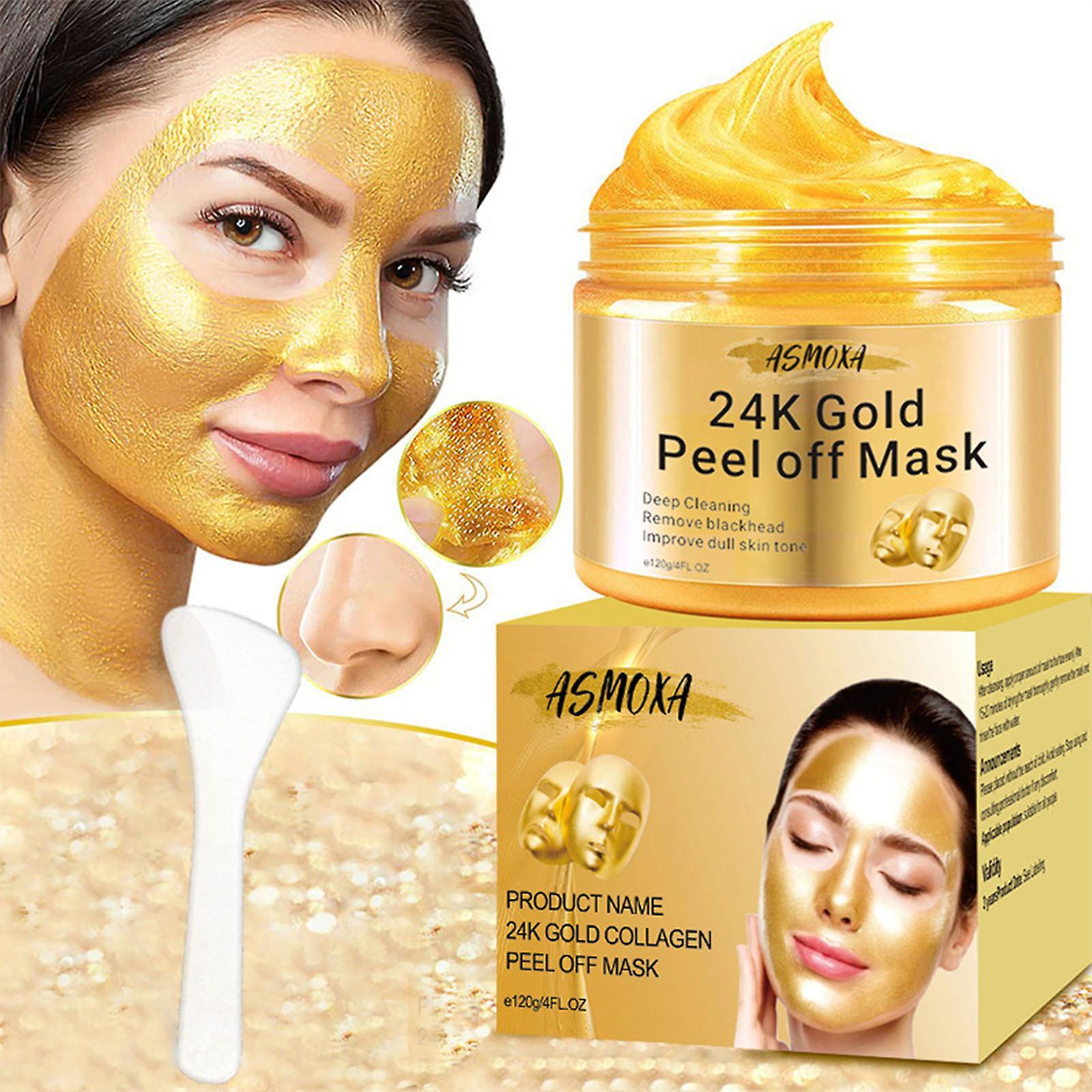 Fongwan 24K Gold Collagen Peel Off Mask, Golden Exfoliating Face Mask for Blackhead and Pore Cleansing, Skin Firming Anti Aging Facial Mask 2PCS - ...