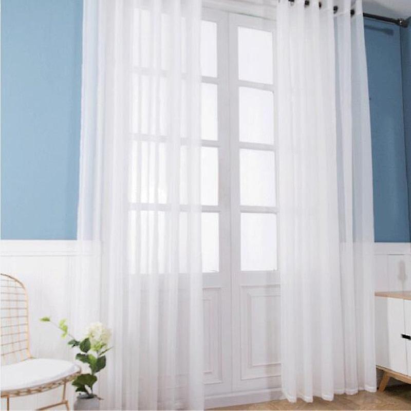 Slowmoose Curtains For Living Room - Window Screening Solid Door Curtains, Drape Panel White W 200 cm x H 260 cm / Rod Pock