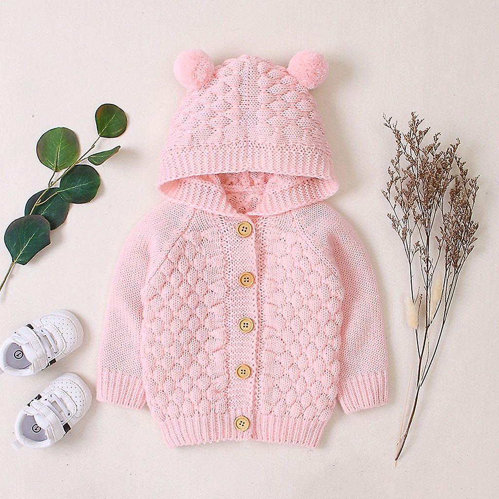 Slowmoose Newborn Baby Rabbit Ears Sweater, Winter Jacket Warm Coat 24M / Pink