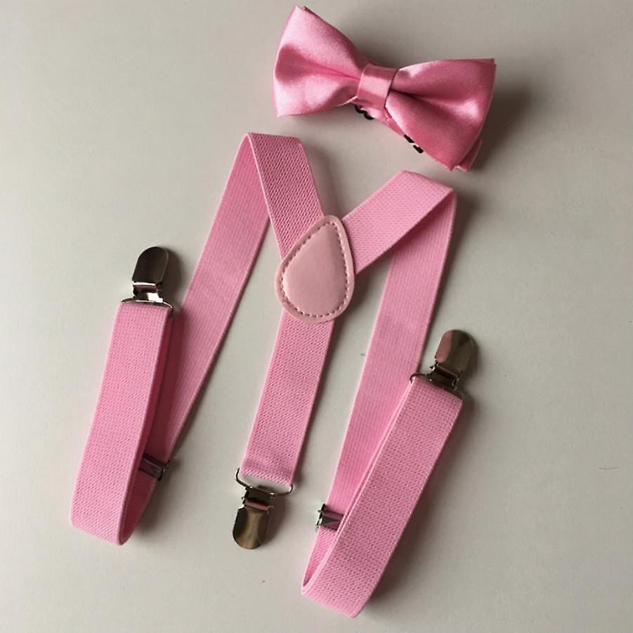 Slowmoose Children Braces Suspenders Bow Tie, Y-shaped Braces And Bowtie Set Pink