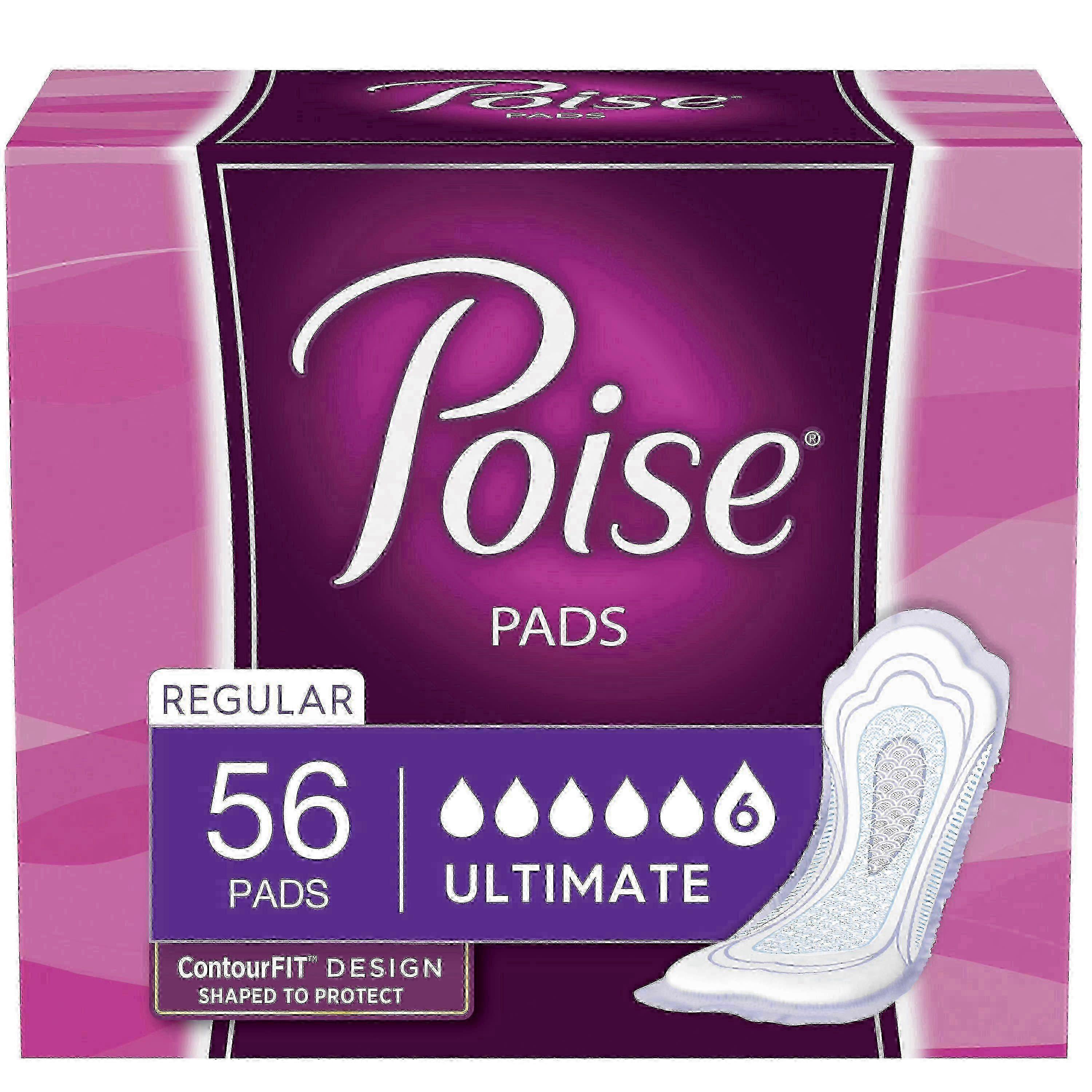 Poise Incontinence Regular Pads, Ultimate Absorbency, 56 Ea