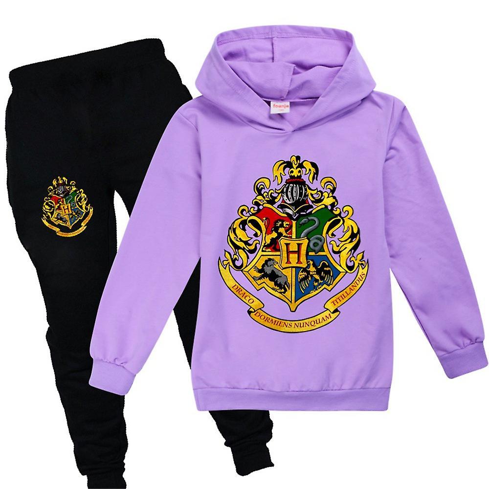 Vicbuy Kids Harry Potter Tracksuit Set Hoodie Sweatshirt Tops Jogging Pants Bottoms Boys Girls Casual Outfits Purple 13-14 Years