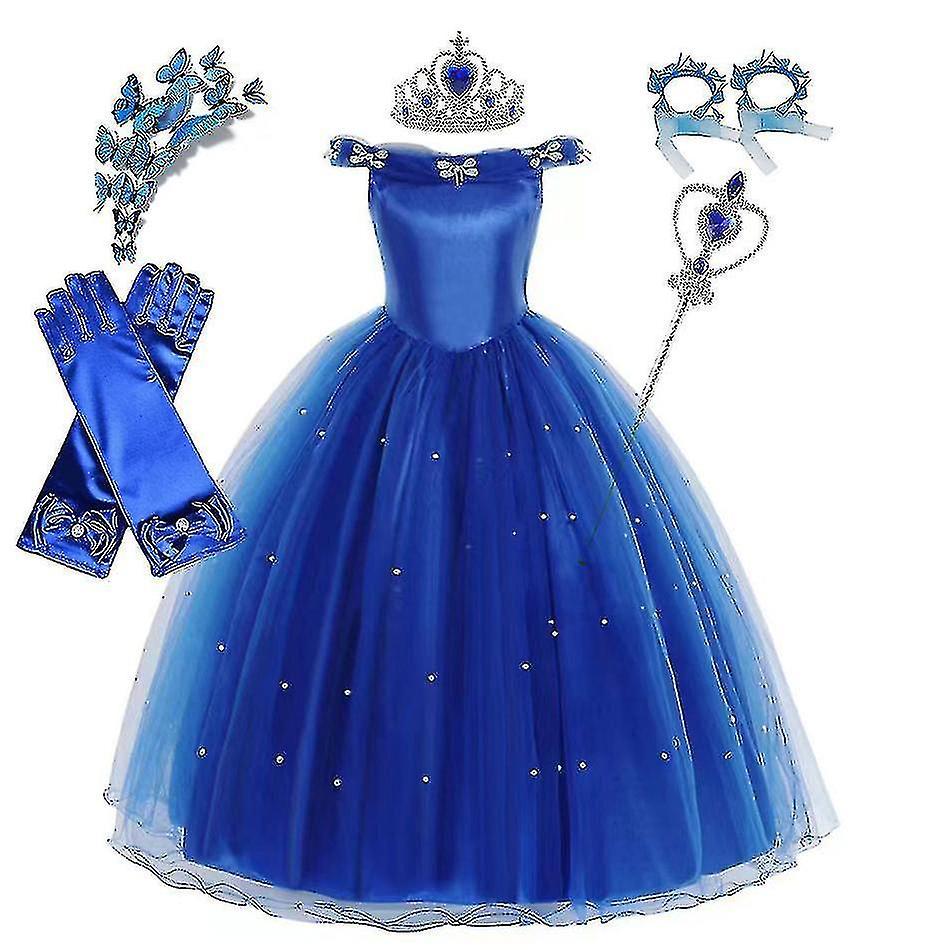 Jxlgv Children's Dress Cosplay Cinderella Blue Princess Dress For Halloween Party 120CM