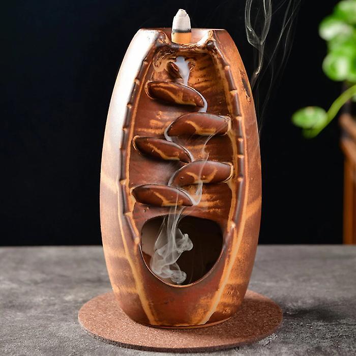 Minideal Aromatherapy Ornamental Incense Burner Waterfall Backflow - Backflow Incense Burner Feng Shui Decor Ornament Brown