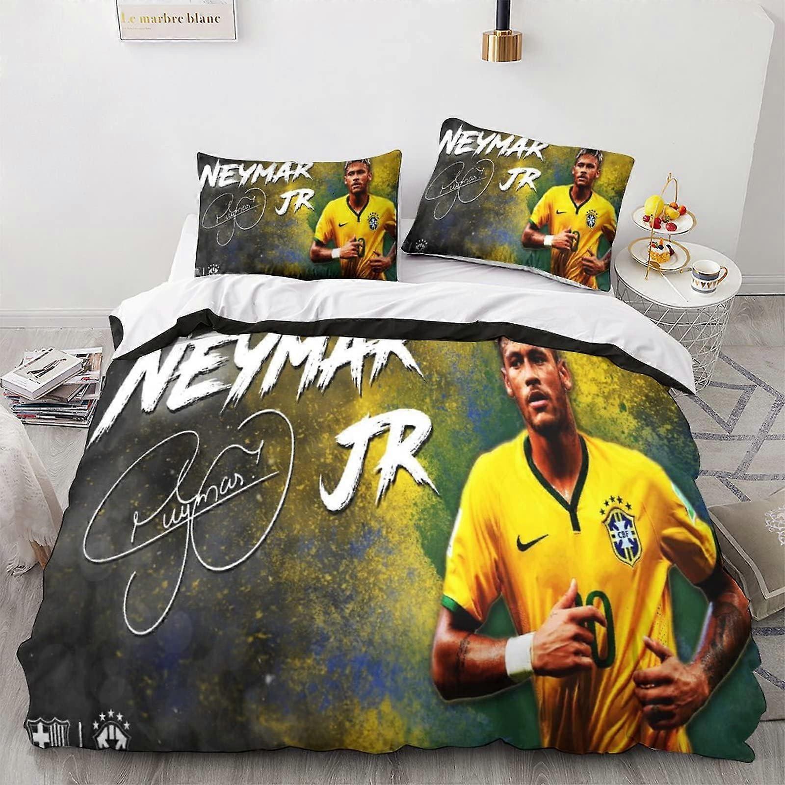 Kerota Neymar Duvet Cover Sets, Football Star Printed Bedding Set with Duvet Covers and Pillowcase, Boys Girls Double Bedding Set 135*200 CM Single...