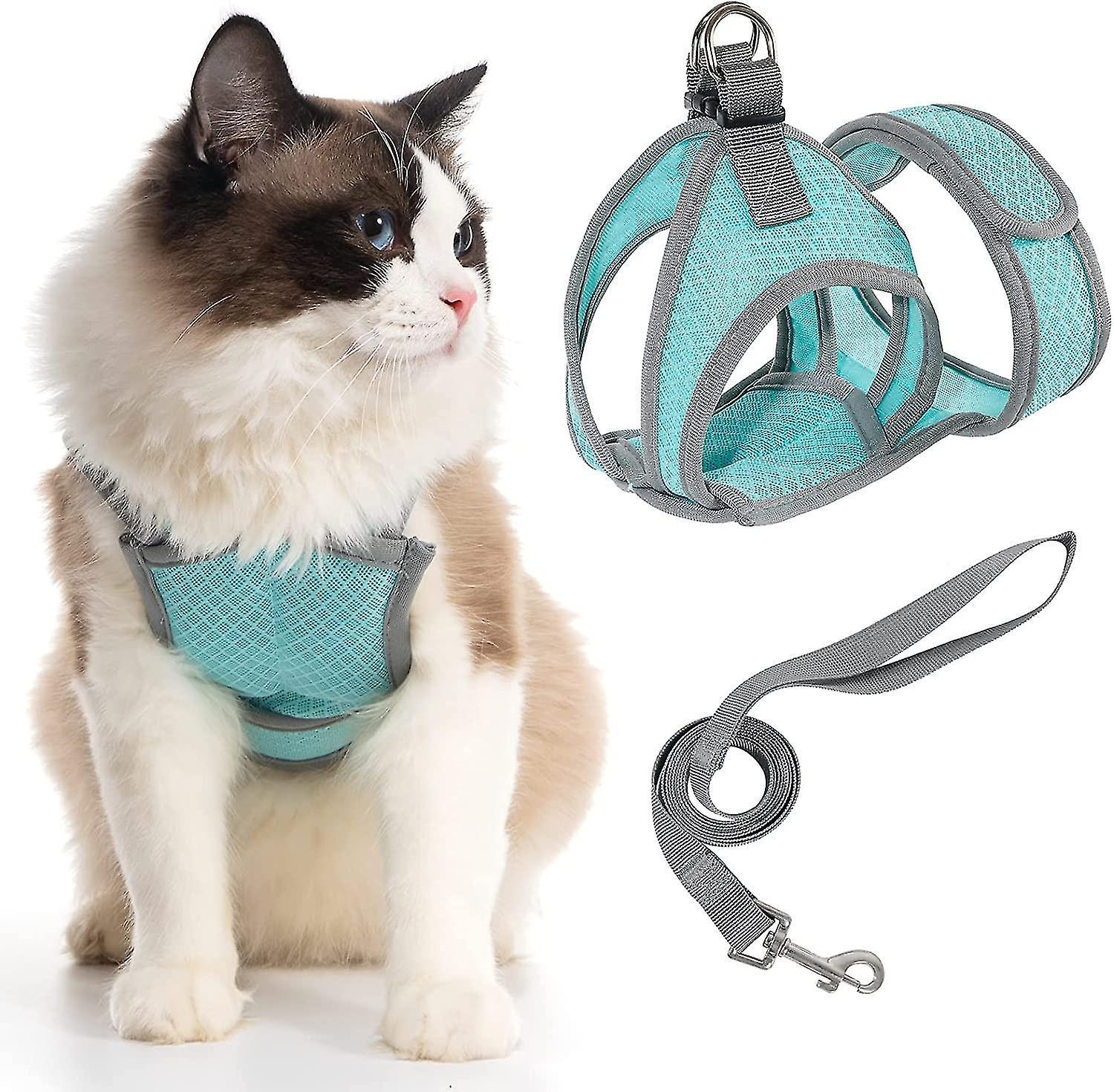 Tianzun Neck Free Cat Harness And Leash, Escape Proof Adjustable Vest For Cats Cat Walking Jacket With Air Mesh Harness Blue S