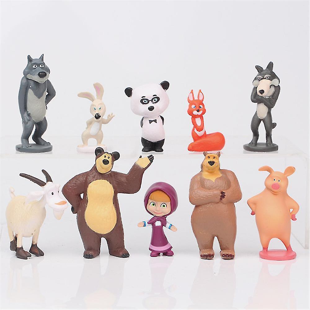 Shinestar 10pcs/set Masha&bear Figure Toys Pvc Model Doll Mini Figures Set Cake Topper Decoration Party Favor Supplies Gifts