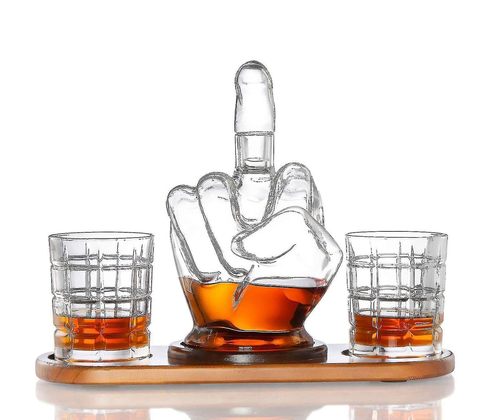 Bean Newway 1000ml Middle Finger Fun Whisky Decanter With Whisky Glasses Set, New