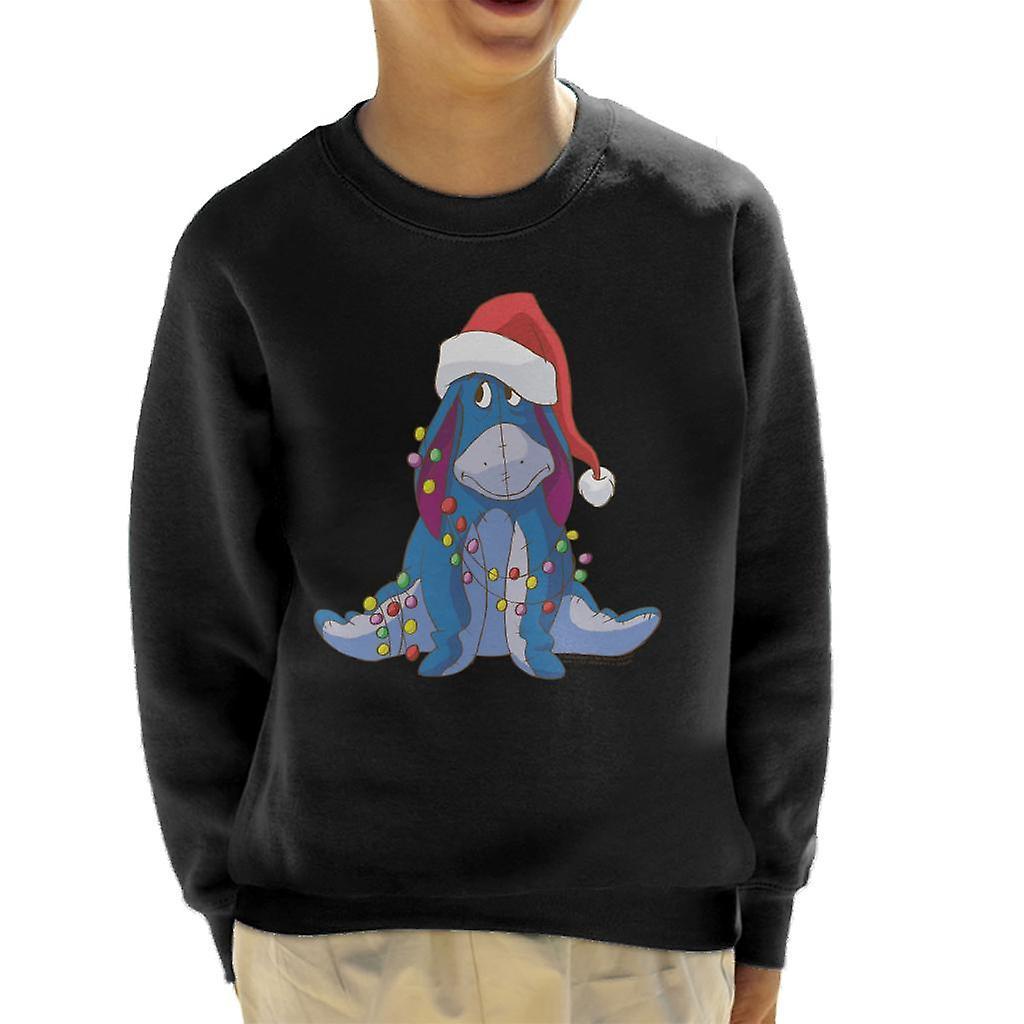 Disney Christmas Eeyore Tangled In Festive Lights Kid's Sweatshirt Black X-Small (3-4 yrs)