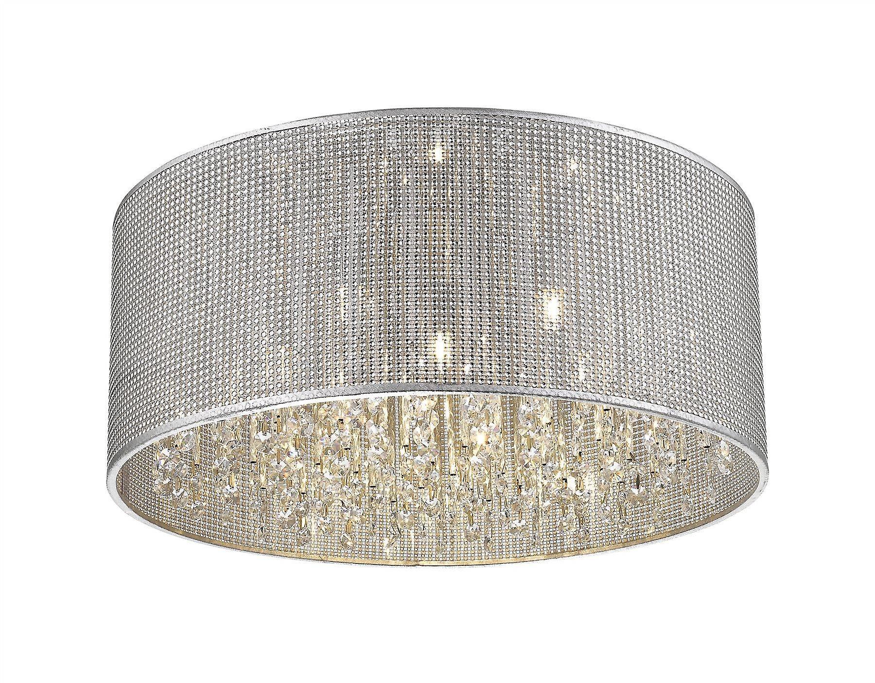 Spring 6 Light Small Flush Ceiling Light Silver Crystal Glass G9