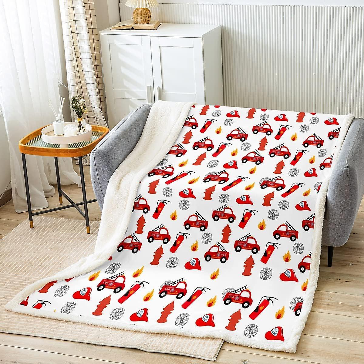 Kerota Kids Fire Truck Toddler Fleece Throw Blanket Red Fire Fighting Truck Sherpa Blanket Boys Fireman Car Vehicles Fuzzy Blanket for Sofa Bed Car...