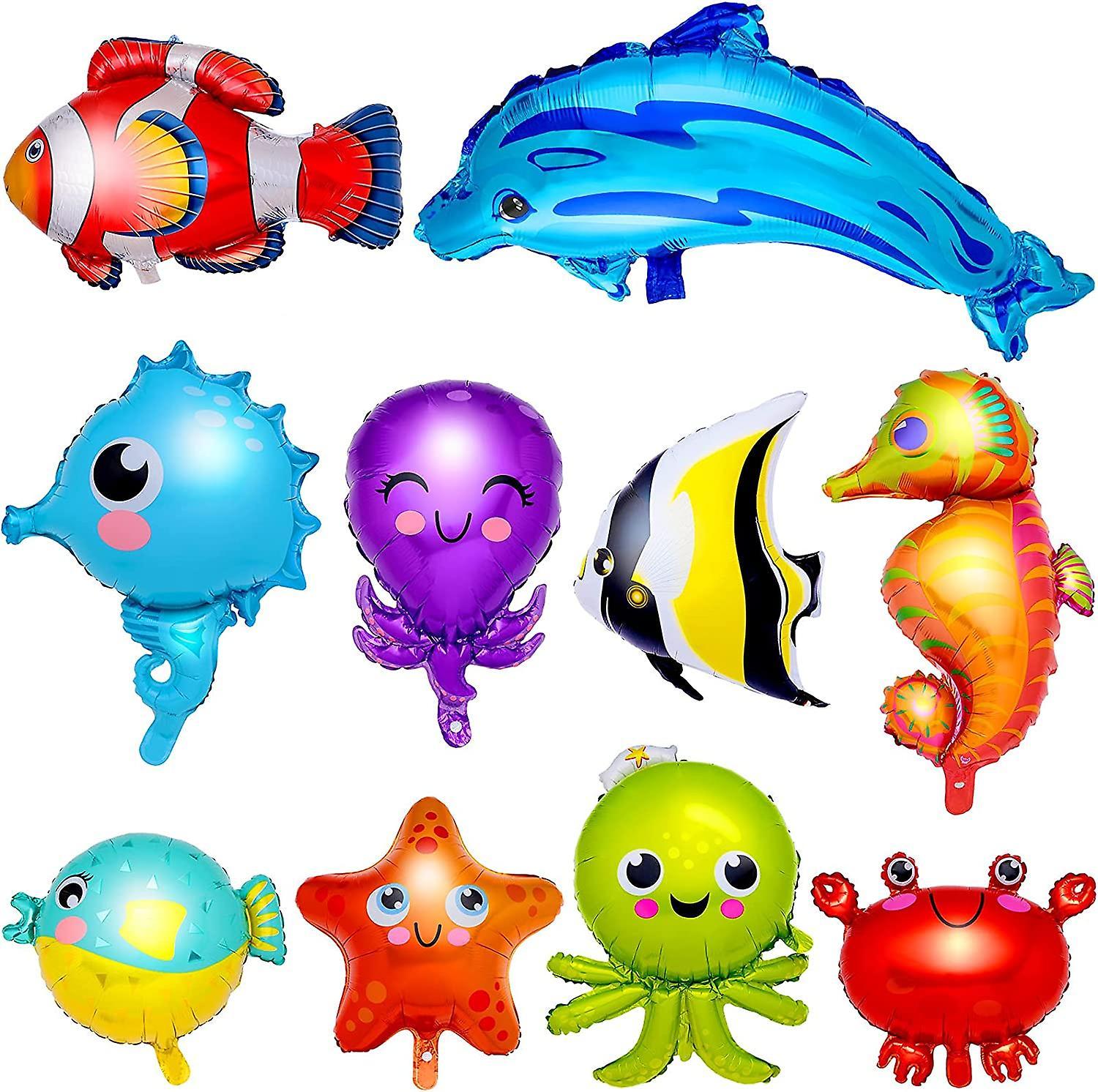 Baicccf 10 Pieces Ocean Animals Foil Balloons Large Ocean Animals Balloons Cartoon Fish Balloons Foil Balloons For Boys And Girls Birthday Ocean Th...