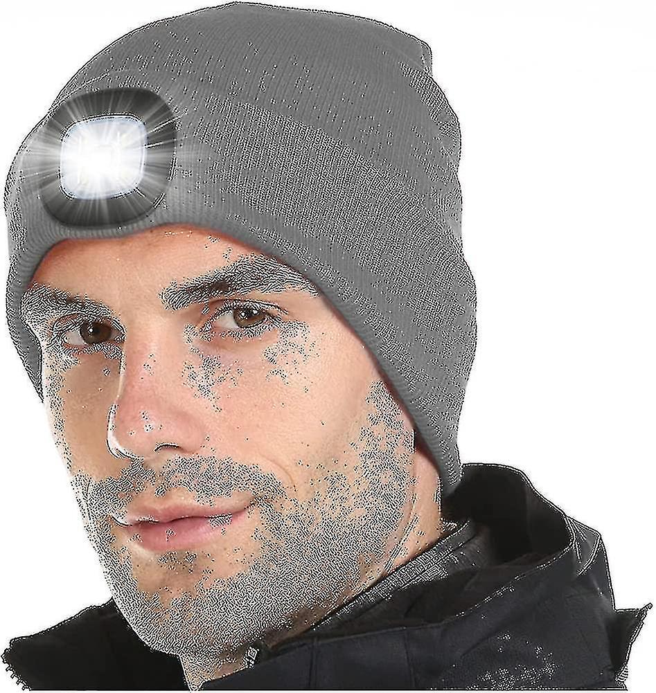 Tianzun Unisex Led Lighted Beanie Cap. Usb Rechargeable Hands Free 4 Led Headlamp Hat.