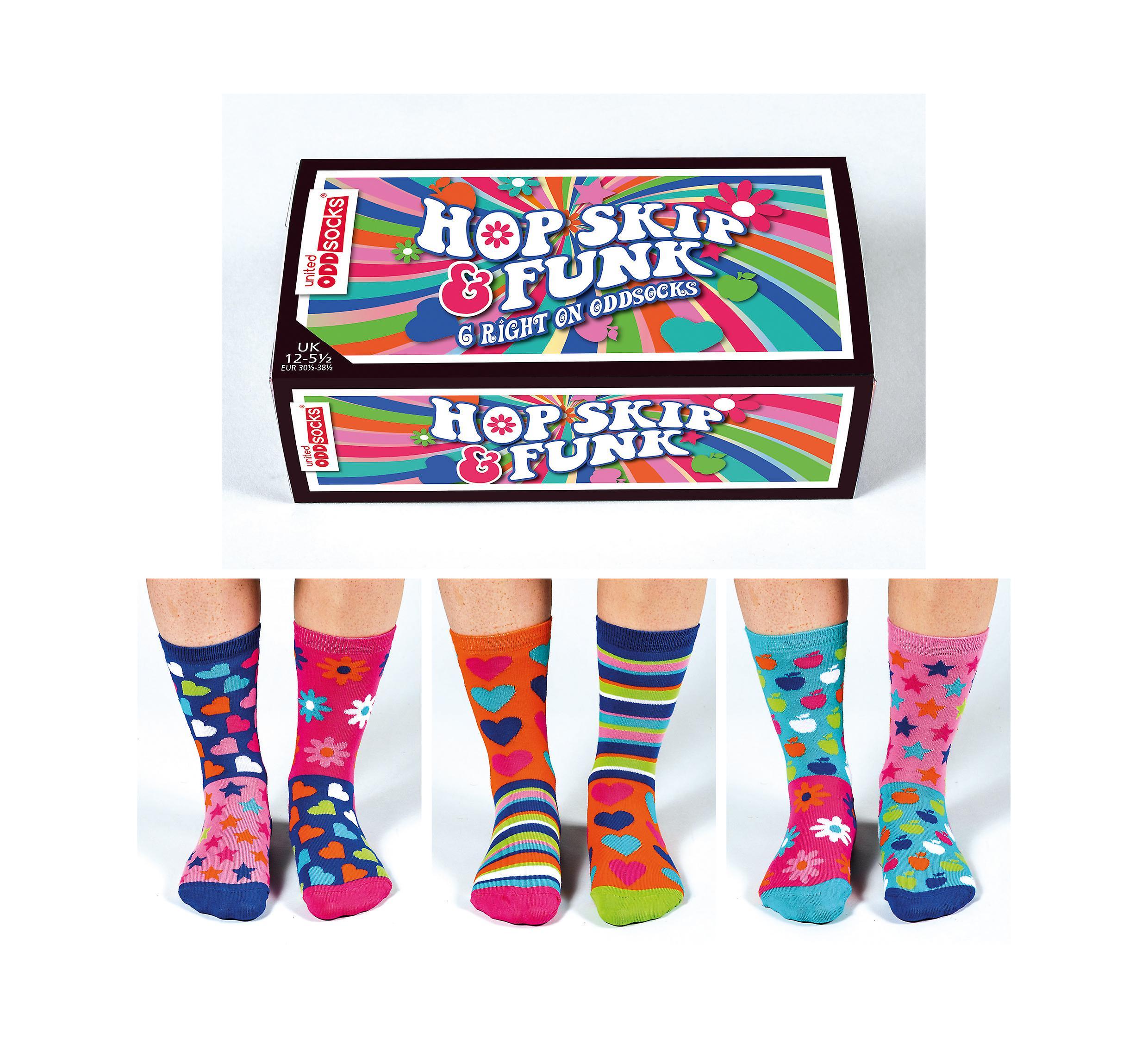 United Oddsocks Hop Skip Funk - Girls Assorted Socks Red/Pink/Blue 12