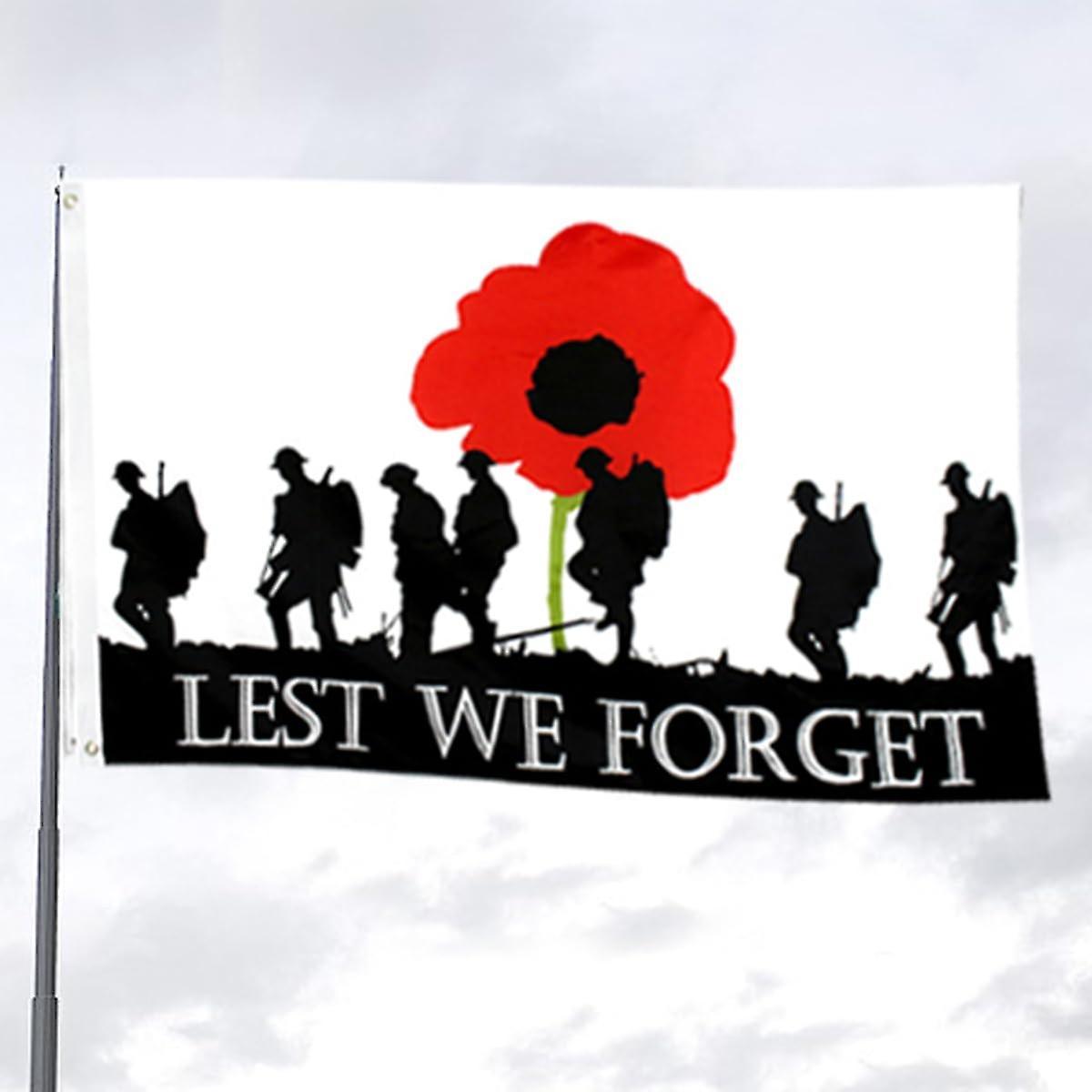 Frusde Lest We Forget Flag, 3 X 5 Ft Lest We Forget Flag For Veterans Memorial Day, Remembrance Day Poppy Flag Banner For War Heroes Soldiers B